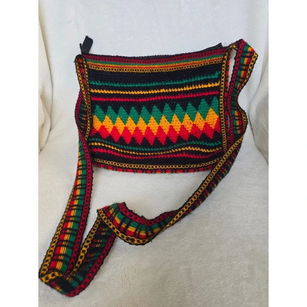Handmade Rasta Crochet Crossbody Bag Red Yellow Green Blk Boho Festival Satchel